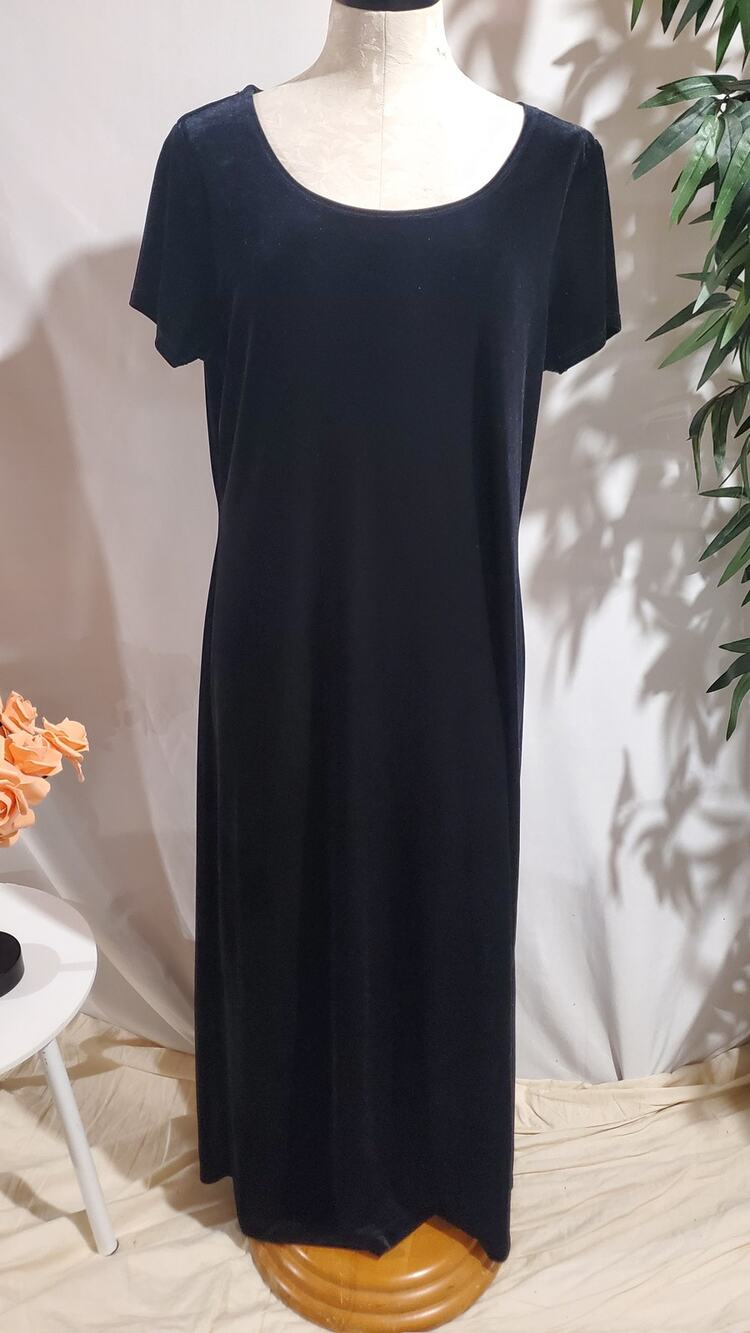 Vtg 90s Studio Ease Stretch Velvet Maxi Dress Size 16 Black Grunge Goth Holiday